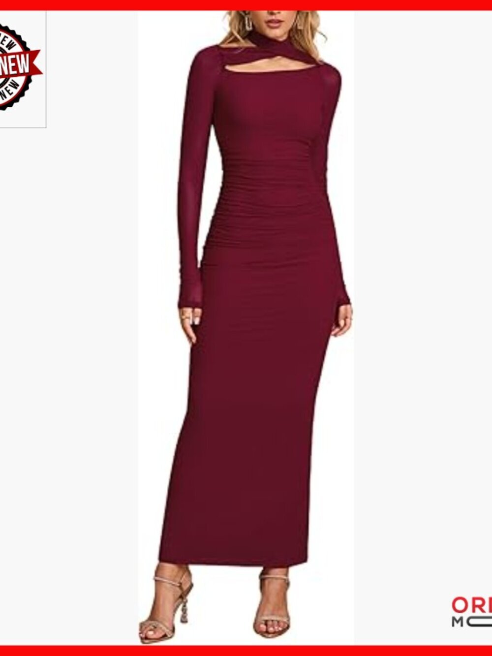 Long Sleeve Maxi Dress Ruched Bodycon Halter Backless Formal Cocktail